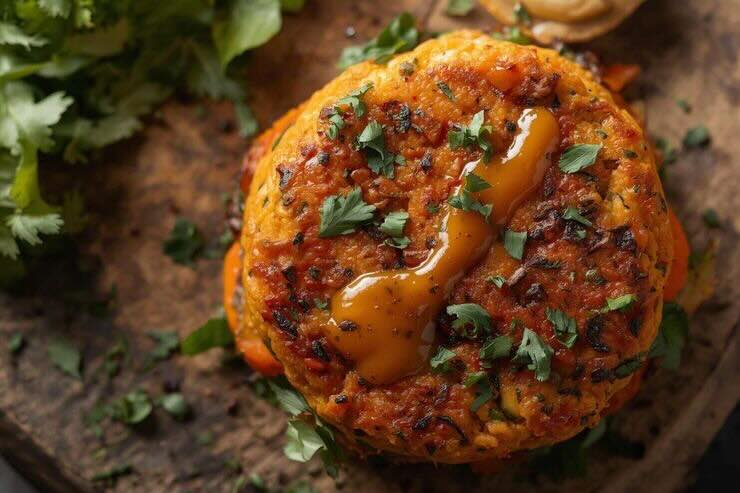 Cotoletta arancione, crema arancione, prezzemolo