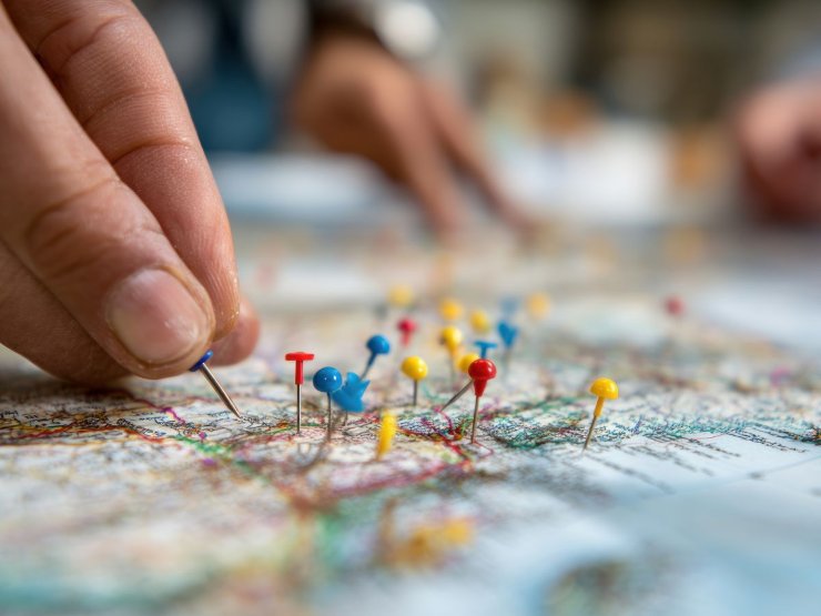 persone studiano itinerario di viaggio