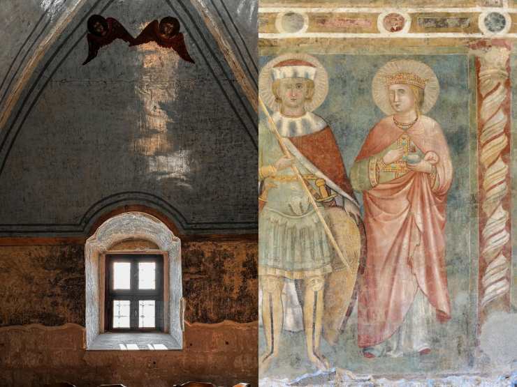 collage stanza medievale con affresco