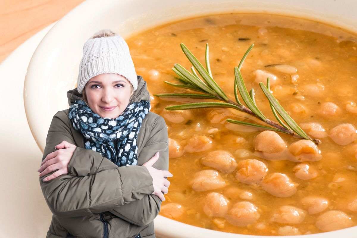 donna che sente freddo e zuppa di ceci