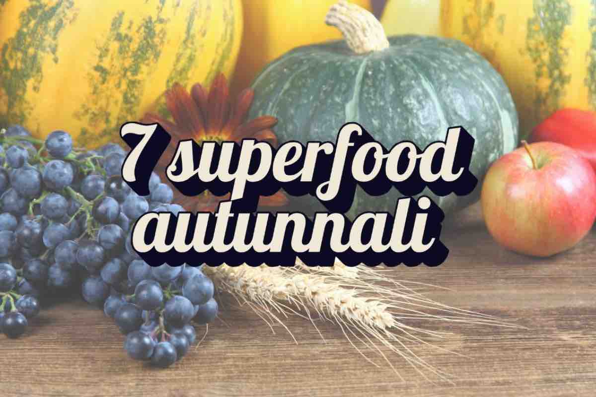 Zucche e scritta "7 superfood autunnali"