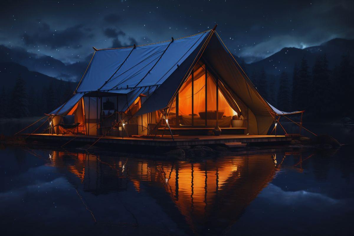 Struttura in legno in mezzo ad un lago