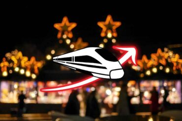 Mercatino Natale, freccia e grafica treno