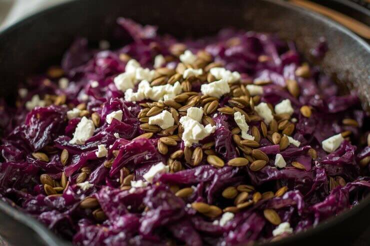 Cavolo viola, feta, semi 