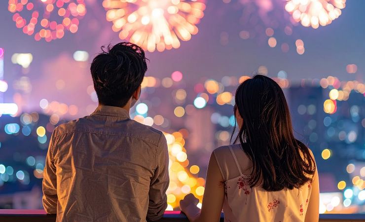 Una coppia che osserva i fuochi d'artificio