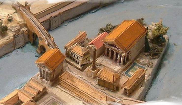 Ricostruzione artistica dell'antico Tempio di Esculapio dell'Isola Tiberina 