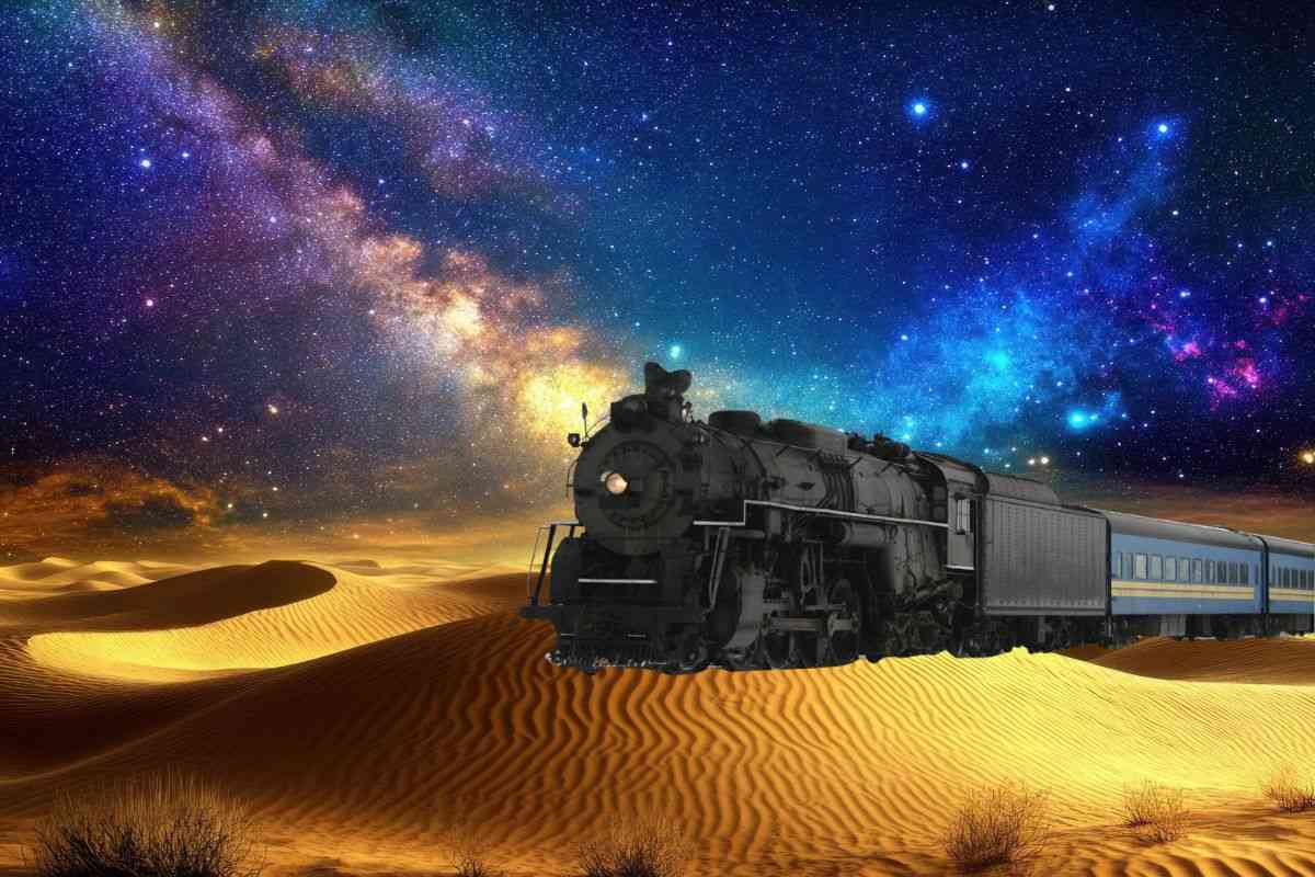 rappresentazione grafica di un treno nel deserto