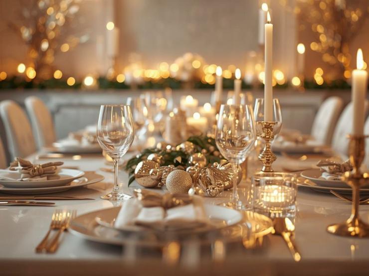 tavola con decorazioni di Natale