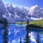 veduta lago tra montagne rocciose innevate